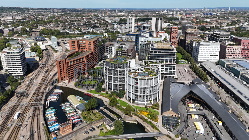 Mixed use development with offices, homes, parkland and retail.